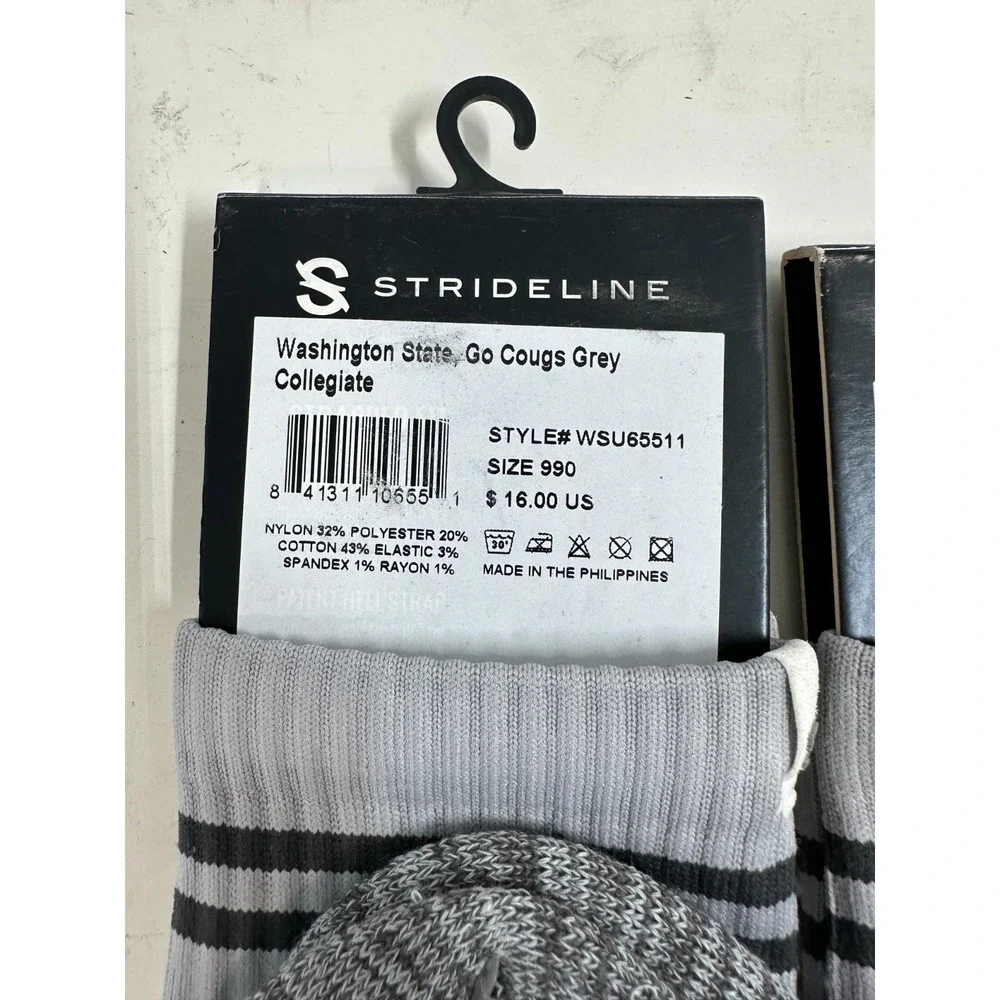 Lot Of 2 Strideline Washington State Cougars Go Cougs Socks Gray‎ Size 6-12 NWT